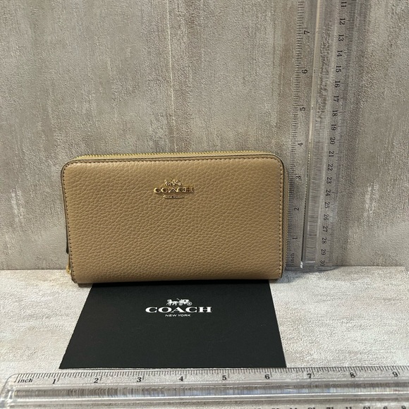 Coach Wallet color Taupe Medium Zip-Around Gold Hardware Pebbled Leather - Picture 5 of 15